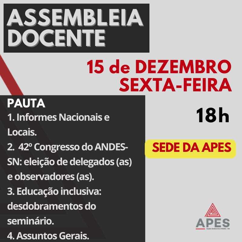 Leia mais sobre o artigo Apes realiza última Assembleia Docente do ano