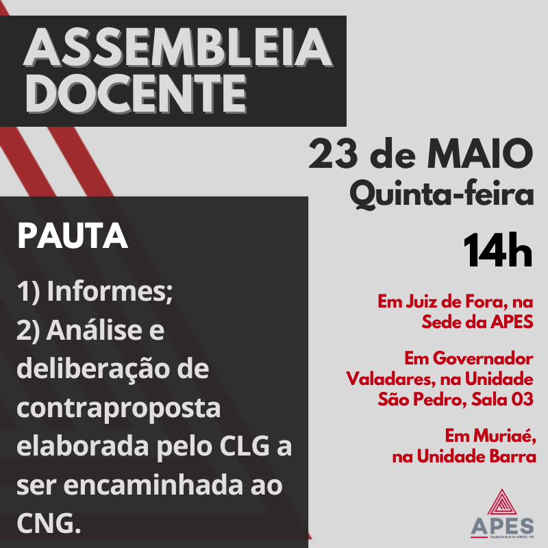 Leia mais sobre o artigo Professoras e professores da UFJF e do IF Sudeste MG se reúnem em assembleia nesta quinta-feira