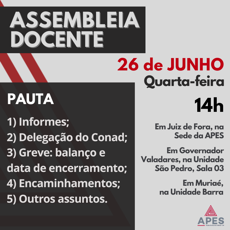 Leia mais sobre o artigo Docentes se reúnem em assembleia na quarta-feira, dia 26