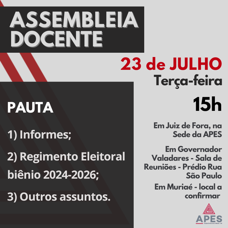 Leia mais sobre o artigo Docentes se reúnem em assembleia na terça-feira, dia 23