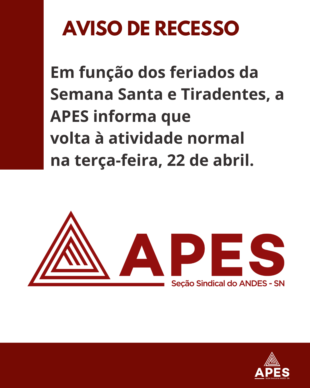 Leia mais sobre o artigo Aviso de Recesso