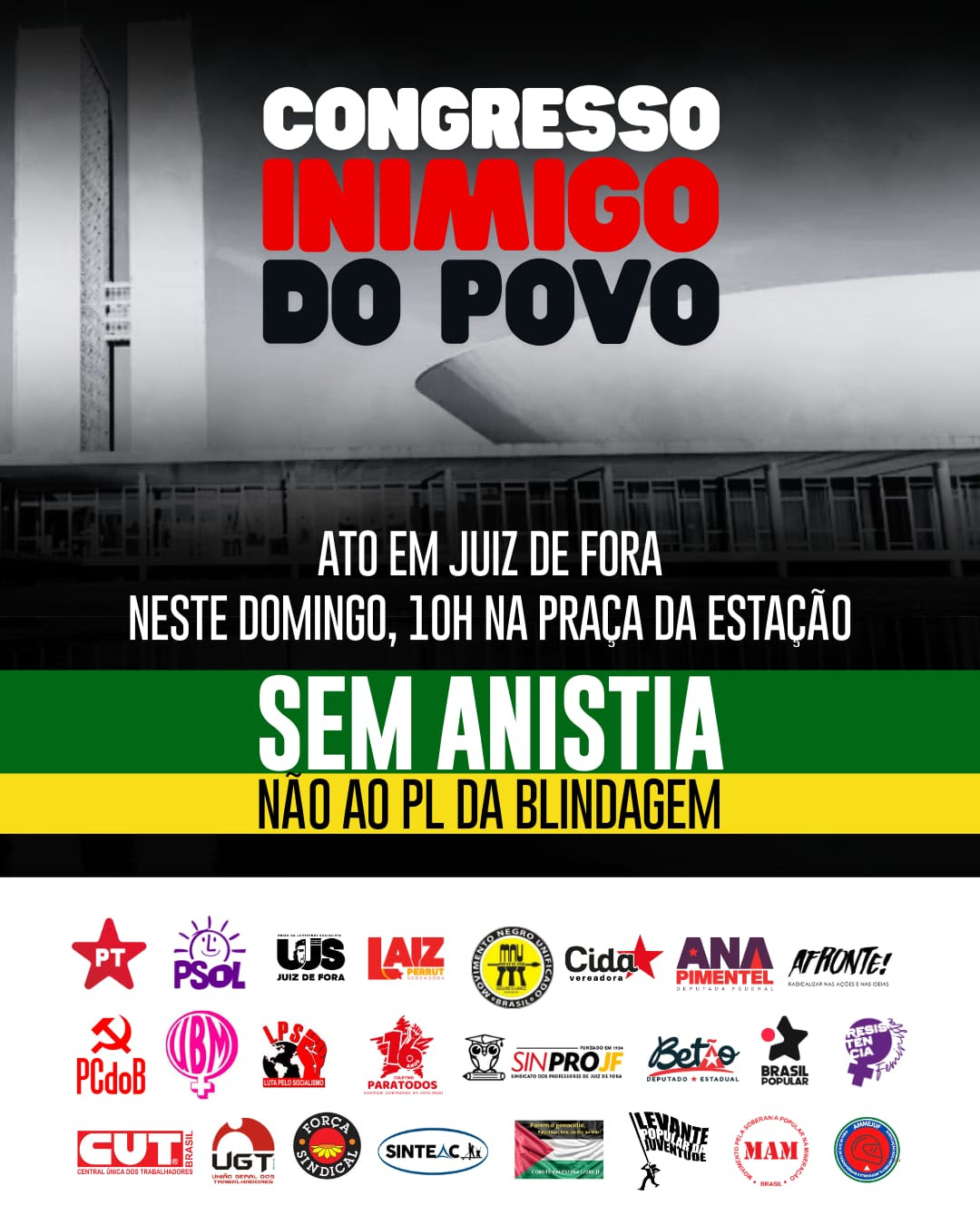 Leia mais sobre o artigo Juiz de Fora terá ato neste domingo contra a anistia e a PEC da Blindagem