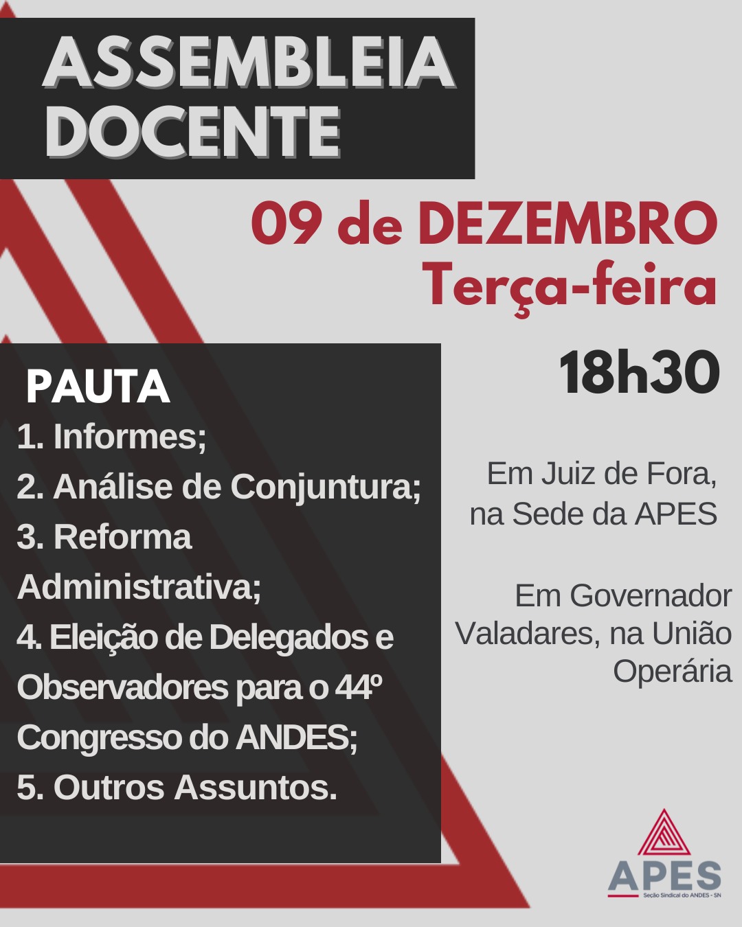 Leia mais sobre o artigo Docentes realizam assembleia na terça-feira, 09 de dezembro