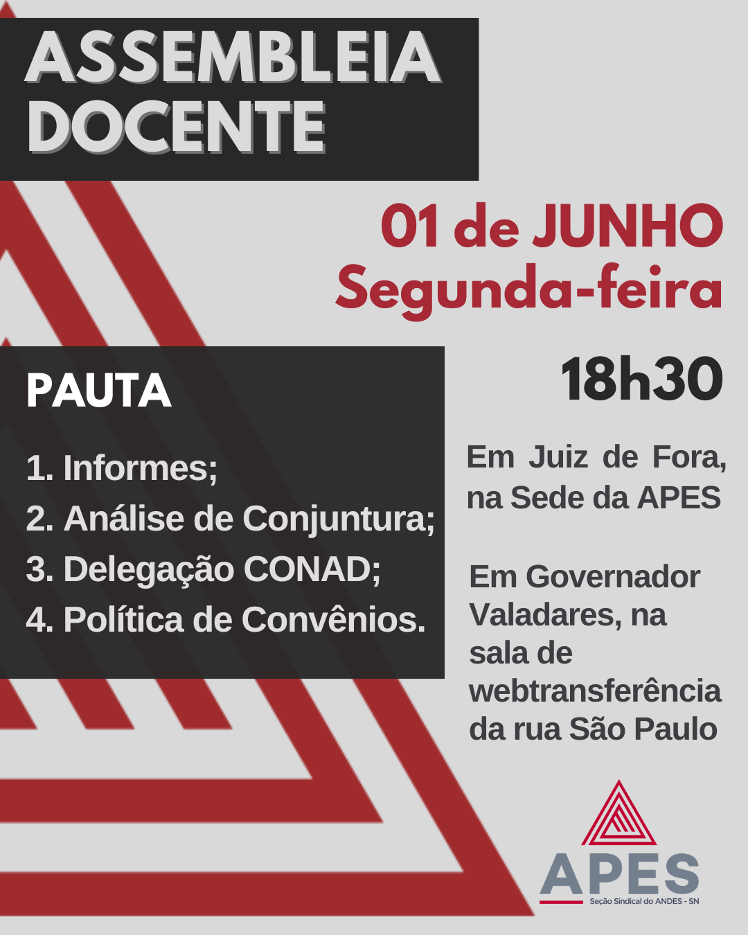 Leia mais sobre o artigo APES realiza Assembleia Docente no dia 01 de junho