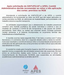 Read more about the article Após Solicitação das entidades Comitê recomenda a não aplicação dos cortes previstos na IN28