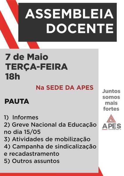 Read more about the article Assembleia docente: dia 7 de maio