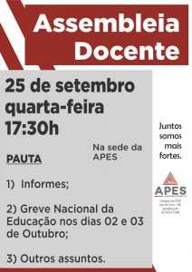 Read more about the article Docentes realizam assembleia nesta quarta-feira