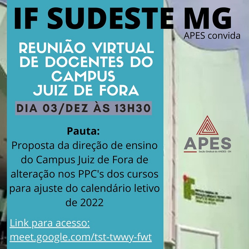 You are currently viewing APES convida para reunião virtual de docentes do IF Sudeste MG campus JF