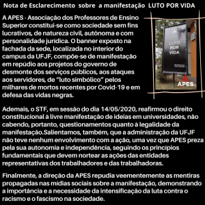 Read more about the article Nota de Esclarecimento sobre a manifestação LUTO POR VIDA